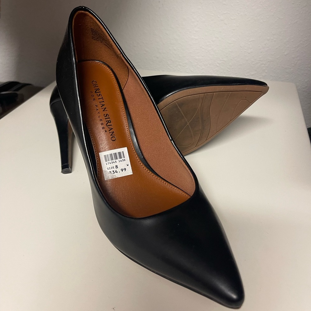 Authentic black leather 3” heels